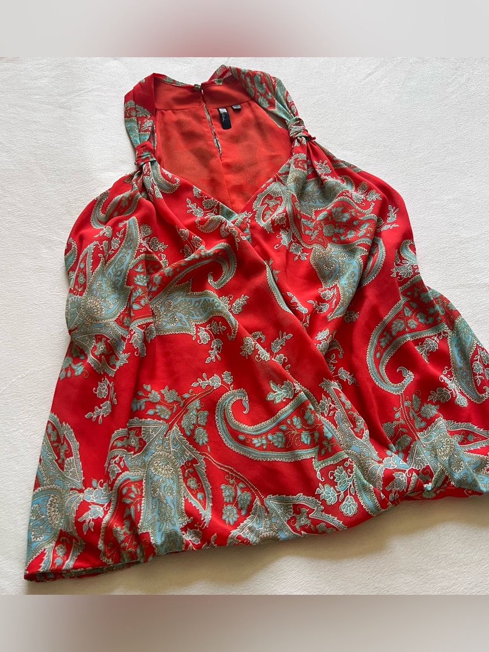 Kut from the Kloth Red Paisley Tank Top Camisole Flowy Layering Boho Coastal